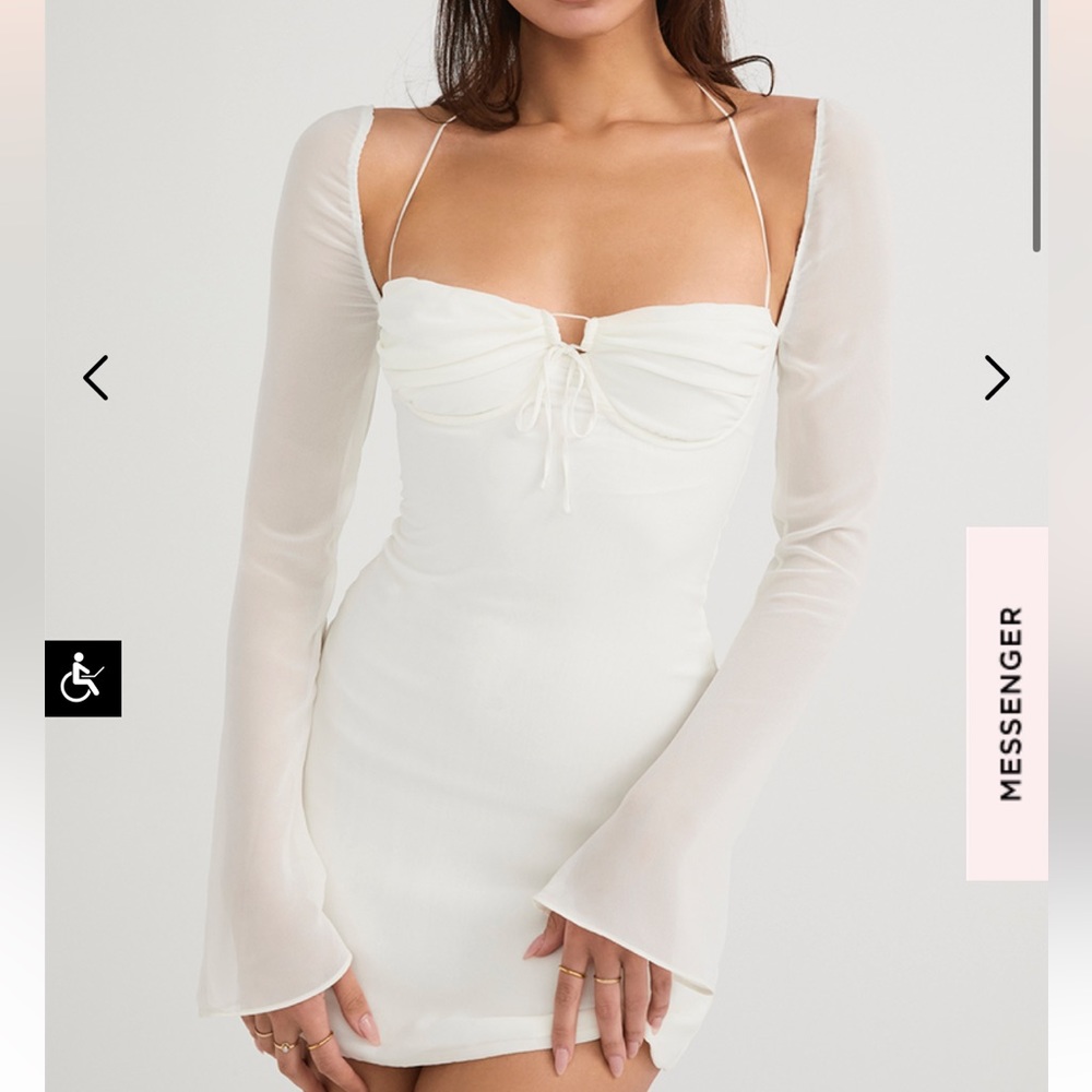 House of CB Babydoll Ivory Chiffon Halter Mini Dress